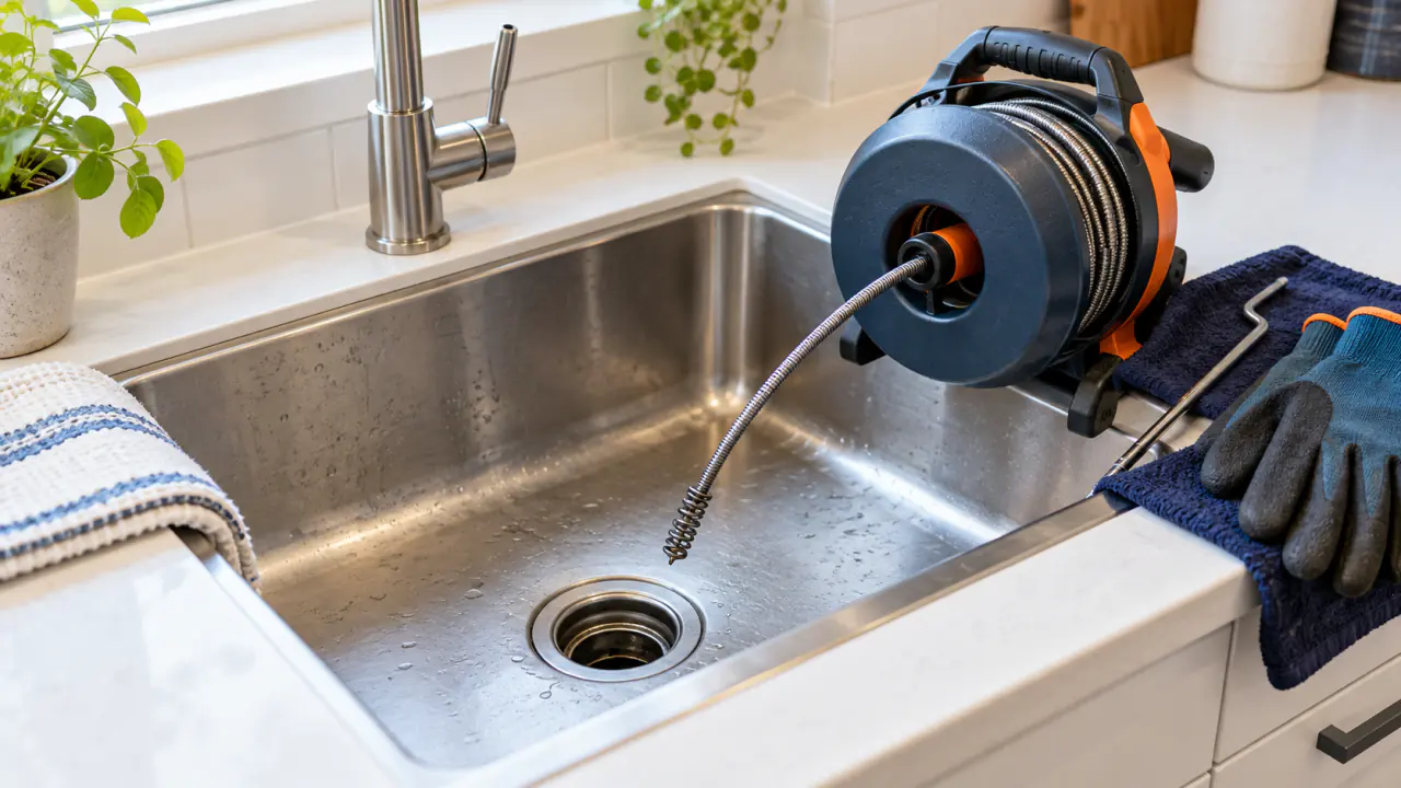 Lavabo gideri ve mekanik açma ekipmanını gösteren temsili tıkanıklık incelemesi
